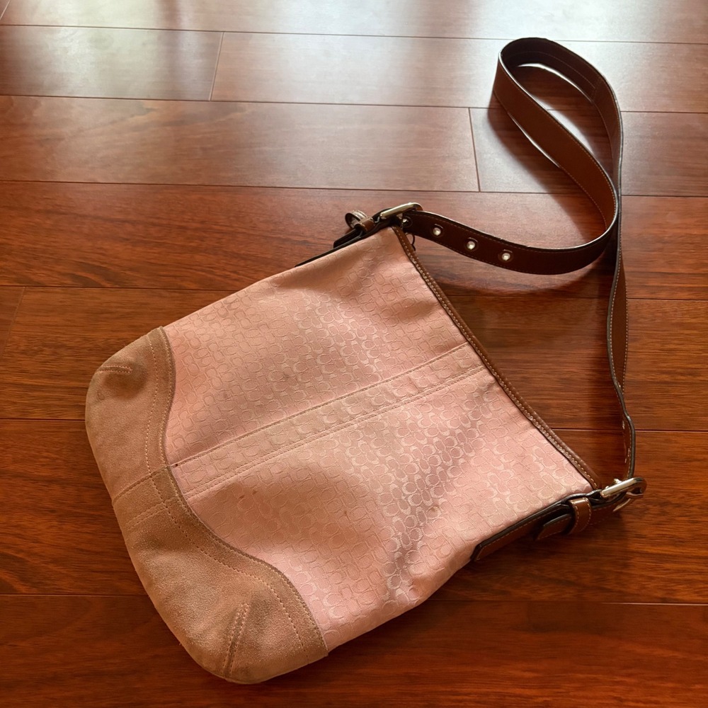 Coach Vintage Y2K Pink Mini C Jacquard Suede Trim Crossbody Bag F10944 OS